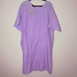 NWT HARIS COTTON Lagenlook 100% Linen Lavender Pockets Beachy Oversized Dress